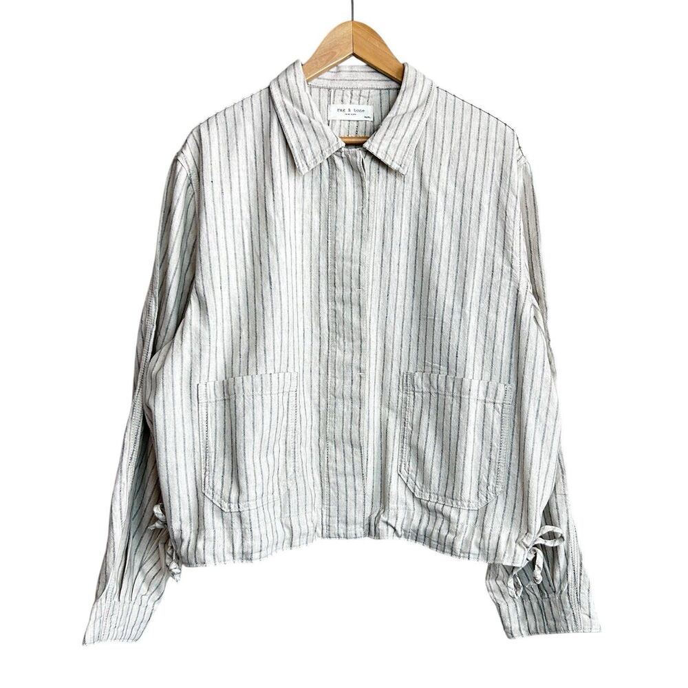 Rag & Bone Womens Jacket Blazer XL Piper Stripe Linen Striped Natural & Black - Picture 2 of 7